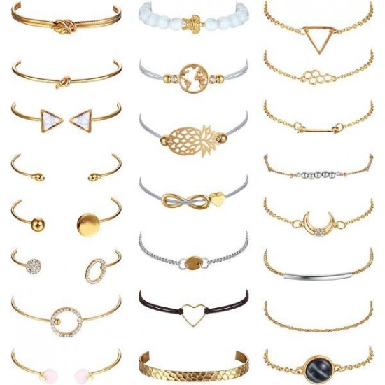 23Pcs Multiple Layered Stackable Open Cuff Bracelet Set For Women Wholesale Adjustable Wrap Bangles Bracelet 23Pcs Multiple Layered Stackable Open Cuff Bracelet Set For Women Wholesale Adjustable Wrap Bangles Bracelet